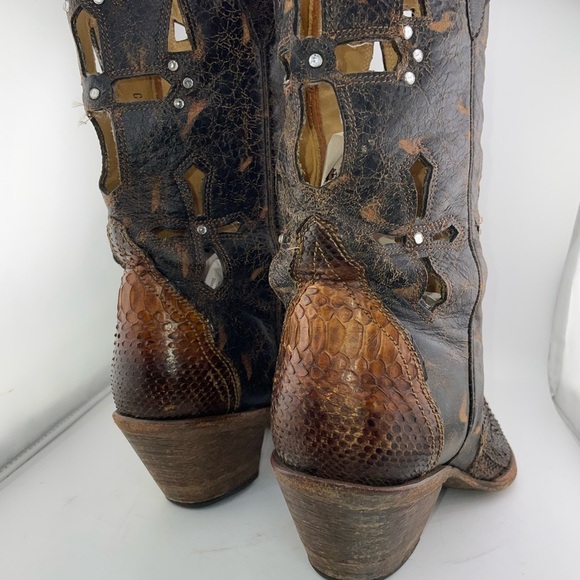 Corral Musgo Python Snake Skin Leather Studded Cross Point Toe Boots Women 10M - Picture 7 of 13